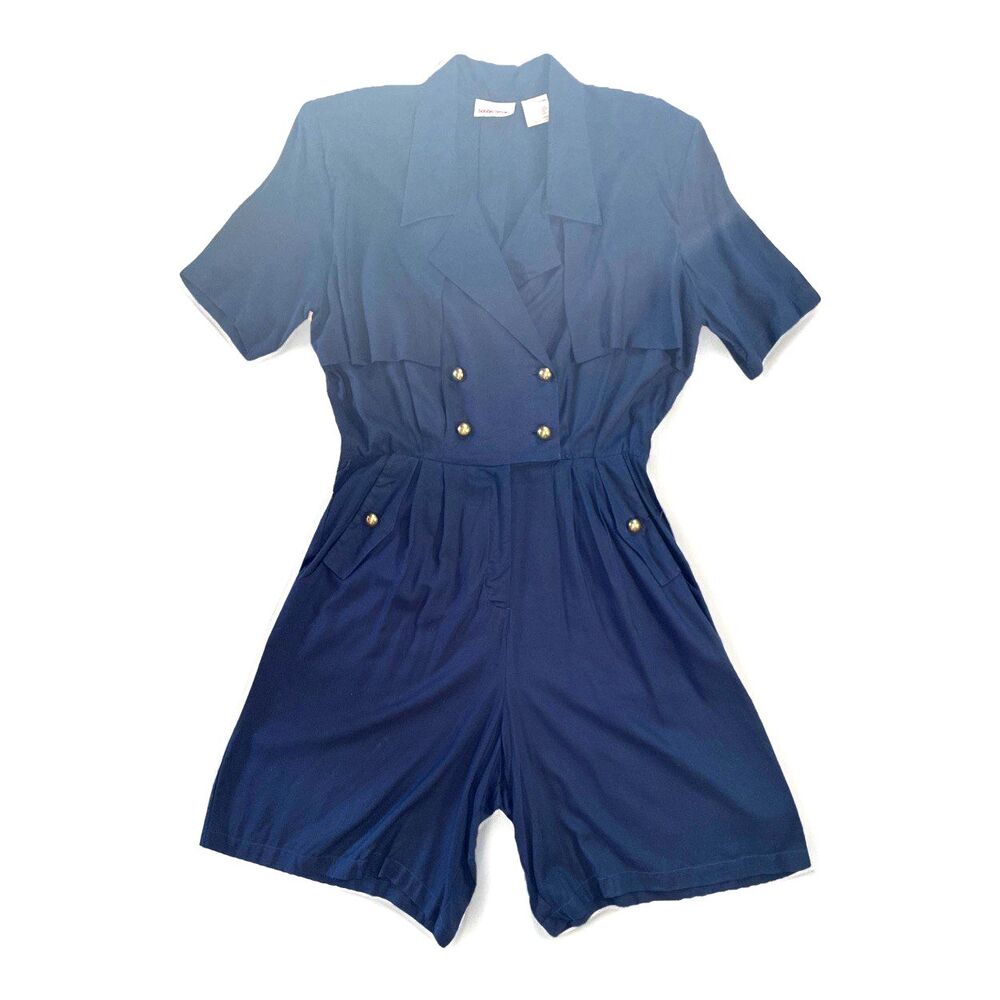 Vtg 80s Bobbie Brooks Sailor Romper Shorts 14 Navy Blue Nautical Coastal Cruise